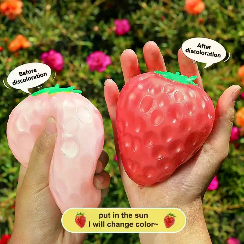 Soft Strawberry Tangerine Squeezable Stress Relief Color Changing Ball Reliever Ornament Squeeze Fruit Party Gifts