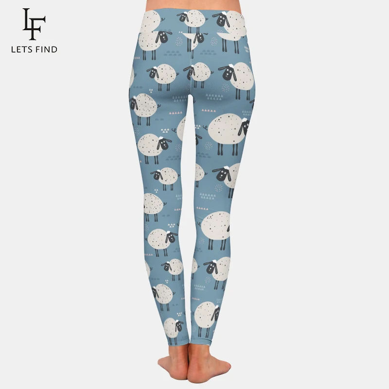 LETSFIND moda donna Leggings a vita alta alta Quaility 3D Cartoon Sheep Printing Fitness Leggings da donna