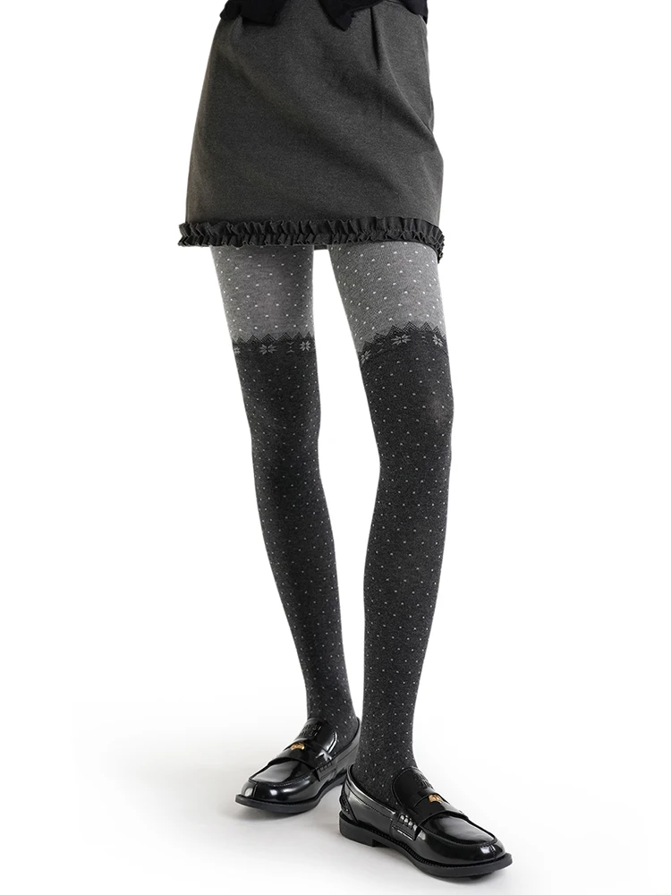 Świąteczne rajstopy w kropki z płatami śniegu damskie jesienno-zimowe legginsy w kropki patchworkowe rajstopy damskie na imprezę