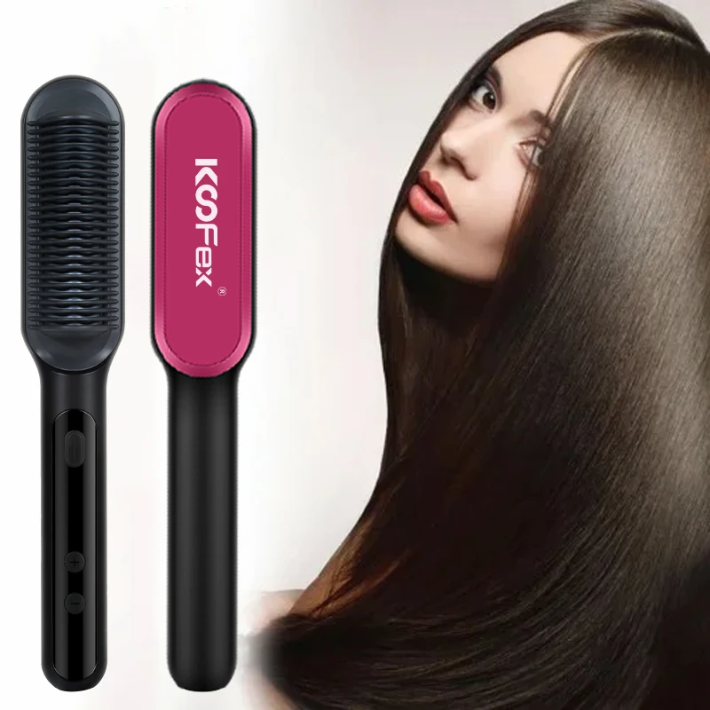 2 في 1 العلامة الخاصة بالجملة أنيون شاشة الكريستال السائل فرشاة فرد الشعر تسخين سريع مشط الشعر الكهربائية #2