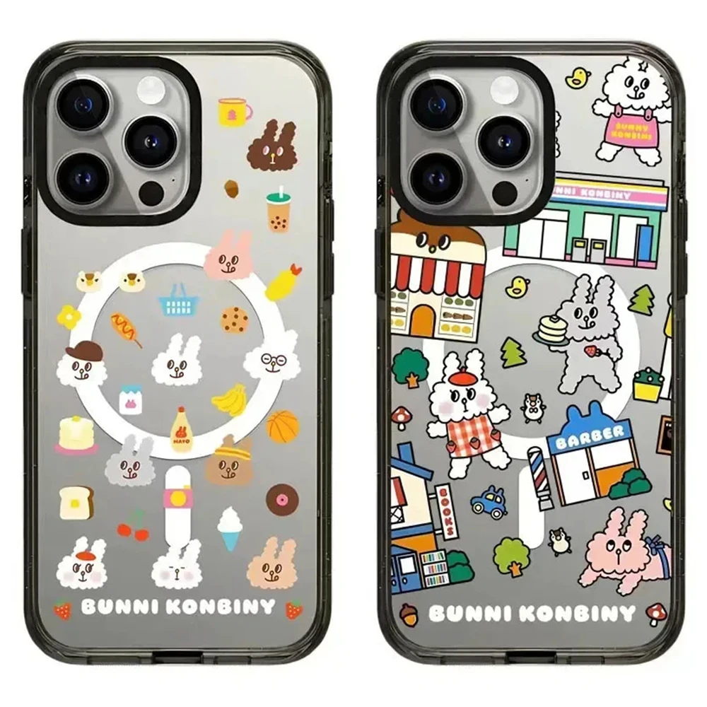 

Acrylic Black Border Cartoon Rabibt iPhone 11 12 13 15 14 Pro Max Protective Case, Fits iPhone 15 Pro Max