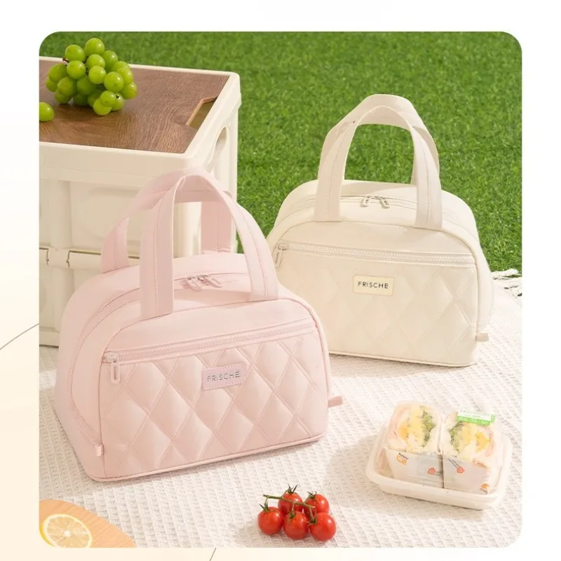 Große Isolierte Lunch-Tasche für Frauen PU-Leder Gesteppte Lunch-Tasche Auslaufsichere Thermische Kühltasche für Arbeit Picknick Reisen Niedliche Lunchbox – Detail 7