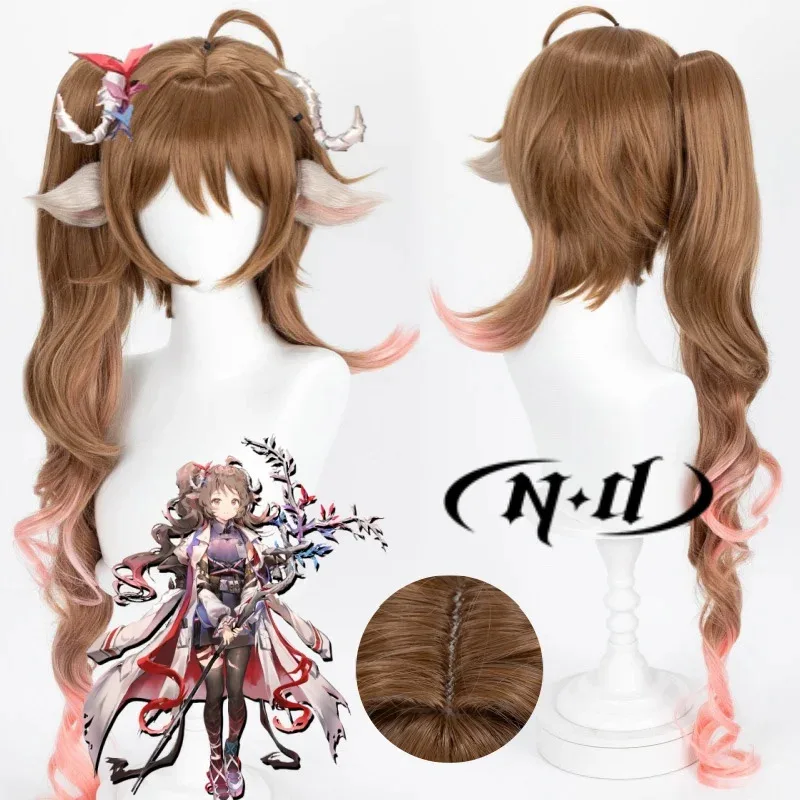 

DY2025ND Eyjafjalla парик для косплея игры Arknights косплей длинный коричневый парик волосы с ушами для Хэллоуина часть термостойкий синтетический