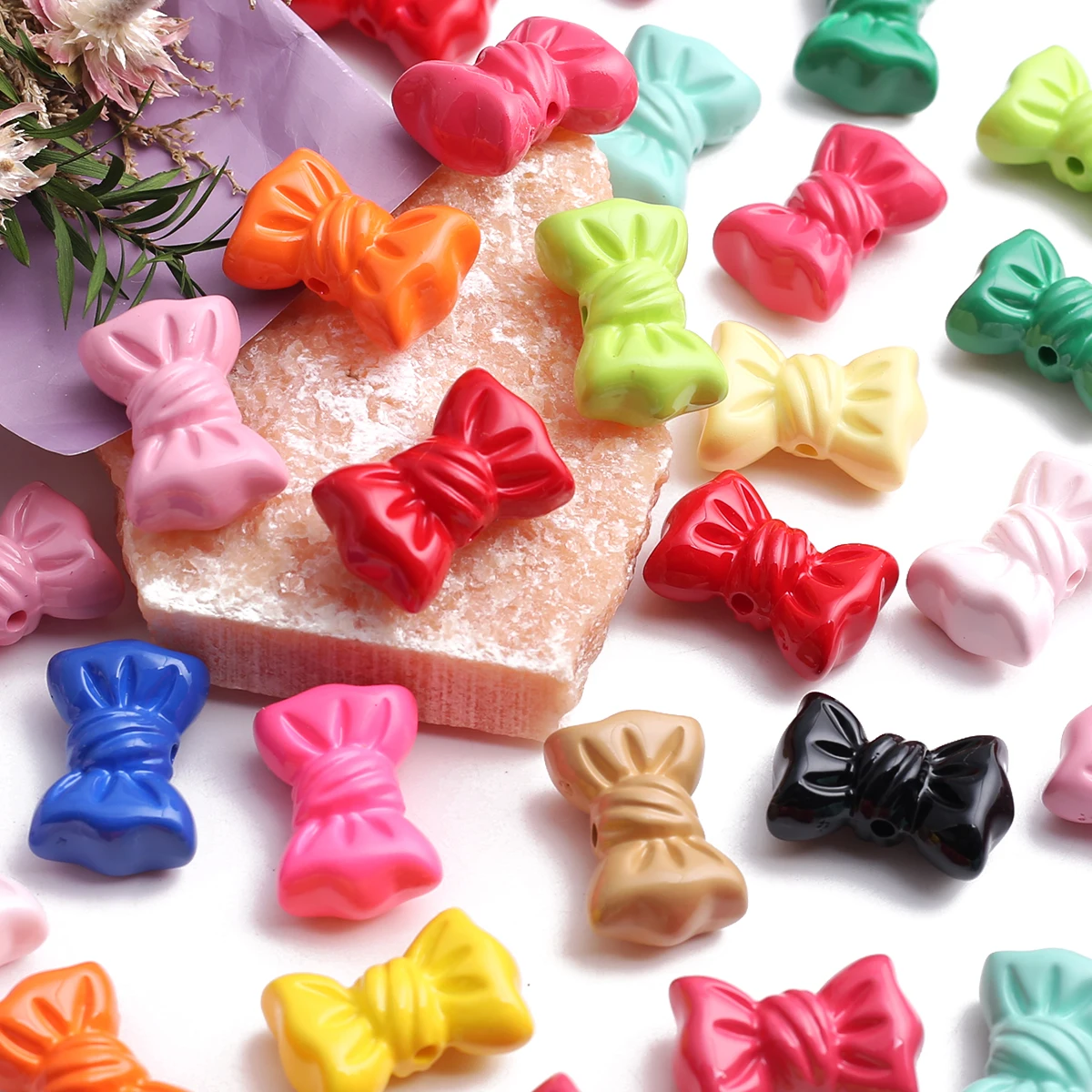10/20pcs Random Color 24*16mm Glossy Bowknot Acrylic Loose Beads DIY Macaron Sweet Handmade Bracelet Jewelry Supplies