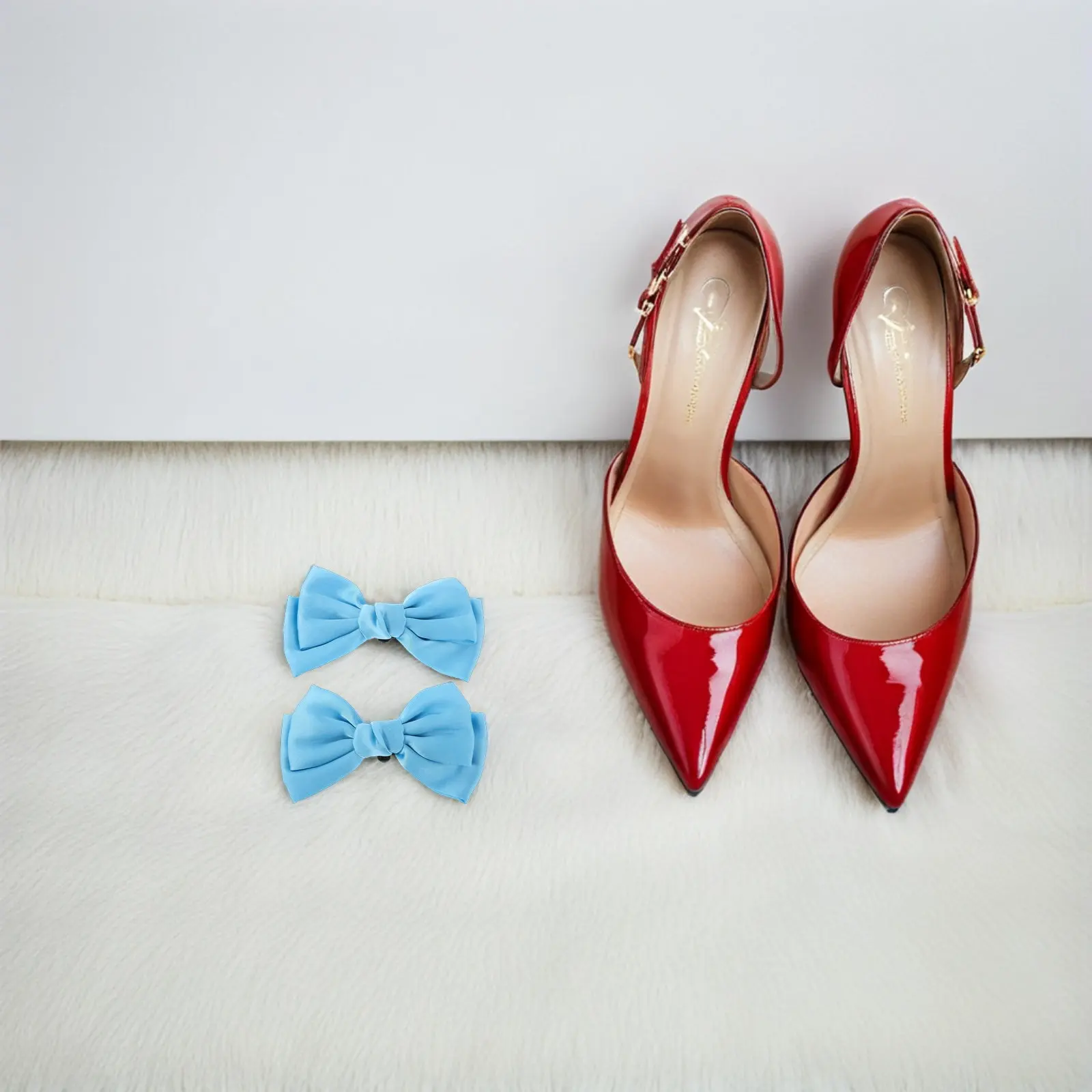 

1 Pair Satin Bow Shoe Buckles Solid Color Removable Clips For Women Wedding Party Decorative Shoe Embellishments Blue