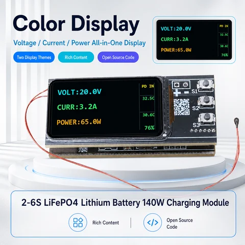 PD 140W Fast Charging DIY Power Bank Motherboard Kit 2-6S Lithium Battery Charging Board 65W/100W/140W Charge Discharge Module