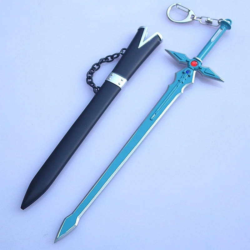 

Sword Art Online Dark Repulser Keychain Japanese SAO Anime Pelripherals Blue Rose Sword Katana with Sheath Model Keychain Gifts