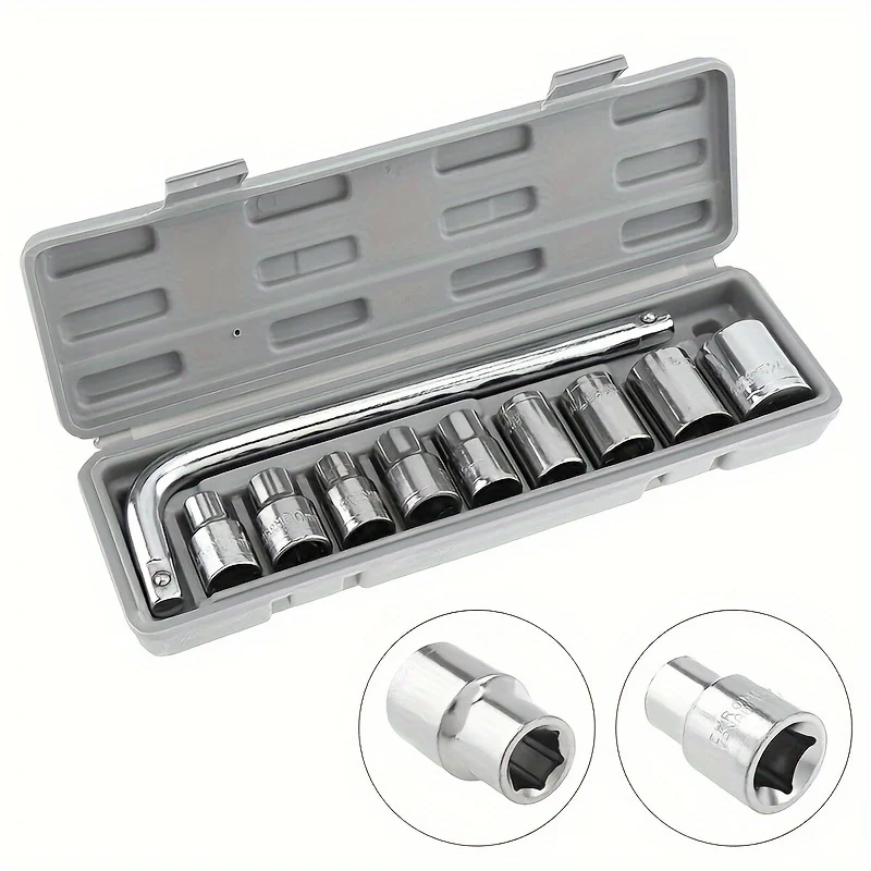 10Pcs Chrome Vanadium Steel Socket Set 8/10/11/12/13/14/17/24mm Auto Repair and Tire Changing Tools Wrench Socket Head