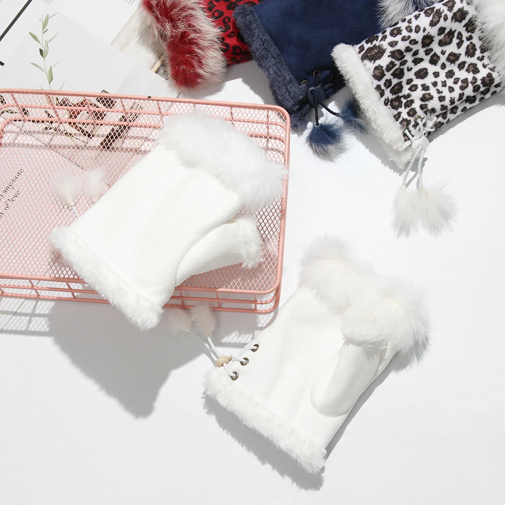 1 زوج الموضة أصابع فو أرنب الشعر قفازات جلد الغزال لينة تمتد قفازات النساء الفتيات الشتاء رشاقته القفازات الدافئة