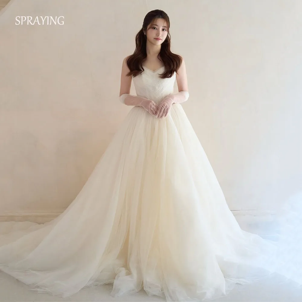 

SPRAYING Elegant Tulle Sweetheart Wedding Dress Korea Photo Shoot A line Floor Length Bridal Gowns Corset Customized 웨딩드레스