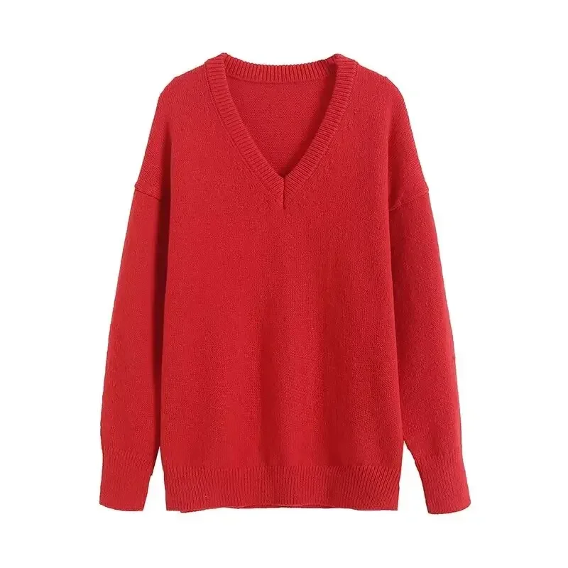 

Women's Spring 2024 New Fashion Joker Temperament V-neck Blended Knitted Sweater Retro Long-sleeved Pullover Chic Top