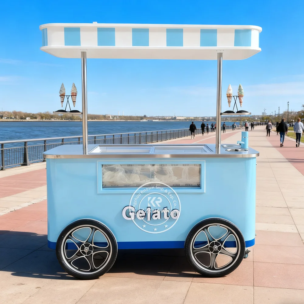 

Luxury Outdoor Ice Cream Vending Display Machine Cart Freezer Case Popsicle Ice Cream Cart with Cooling System