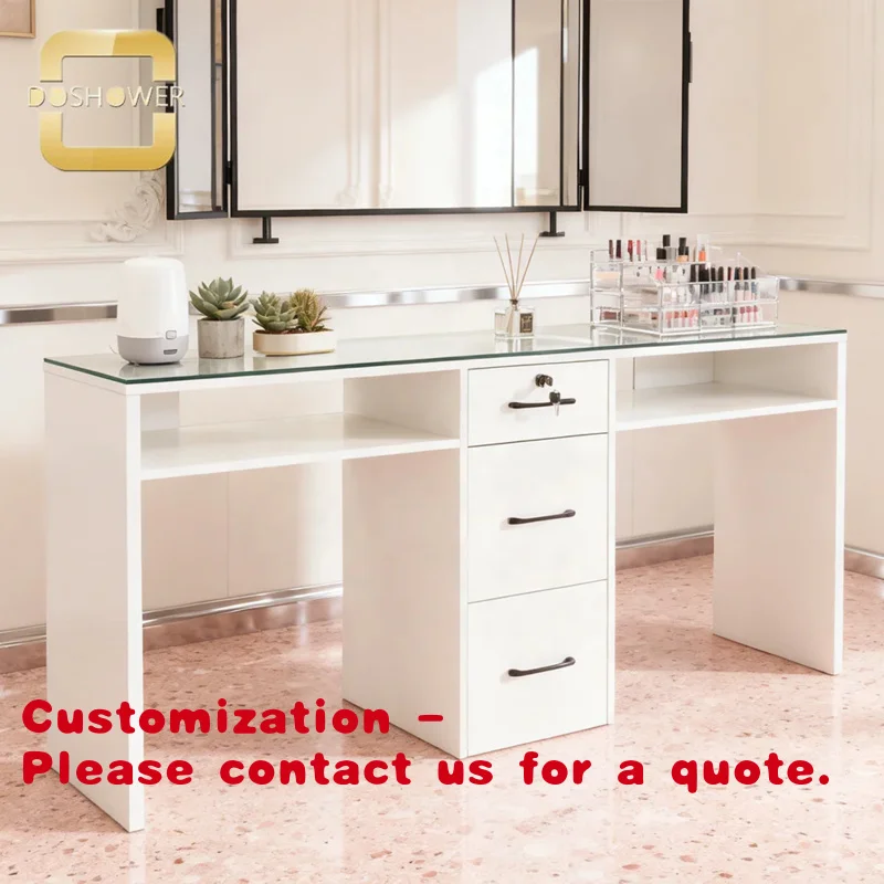

Customize.Customized Size Salon Spa Equipment Station with Storage Drawers Double White Manicure Table Marbling Texture Nail
