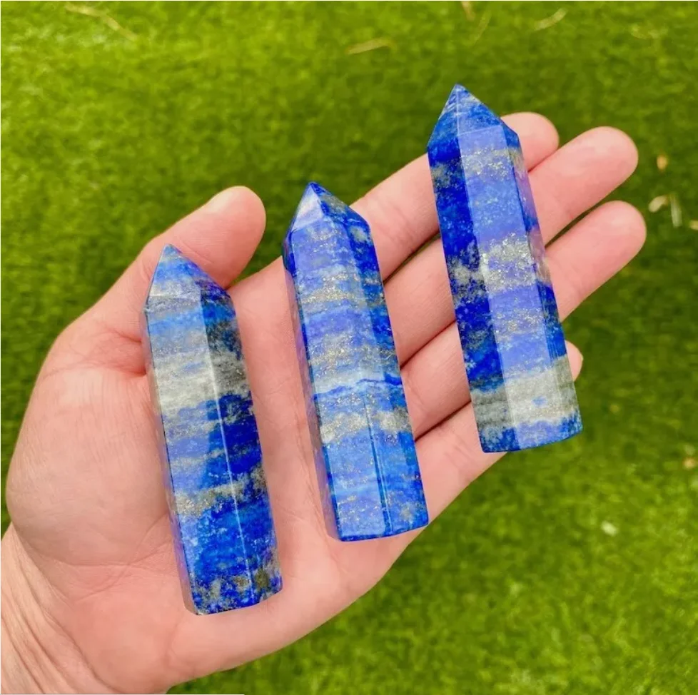 Natural Lapis Lazuli Healing Crystal Wands Reiki Obelisk Tower Top Point Decor