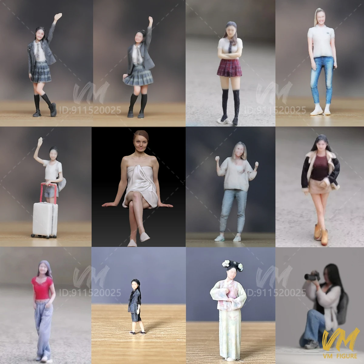 3D Miniature Figures 1/87 1/64 1/43 1/24 1/18 JK Girl Student Europe US Tattoo Woman Scene Props Model Doll Car Decor View Toys