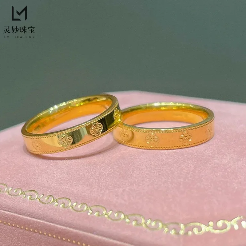 

9999 24K Real Gold Luxury Jewelry Lucky Kaleidoscope Four-leaf Crocodile Ring 18K Ring Gift for Girlfriend