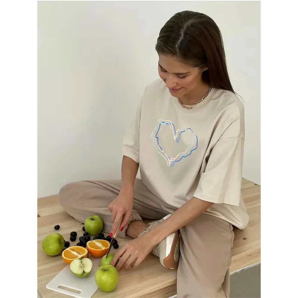 

2025 Latest Loose Large Size Cotton Printed T-shirt Women's Summer Fashion Breathable Simple T-shirt Women Short Sleeve