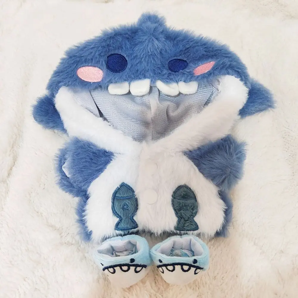 Poupées en coton miniatures de 20 cm avec accessoires roses et bleus, manteau requin de dessin animé, jeu de change de vêtements et de jeu d'imitation, sweats à capuche