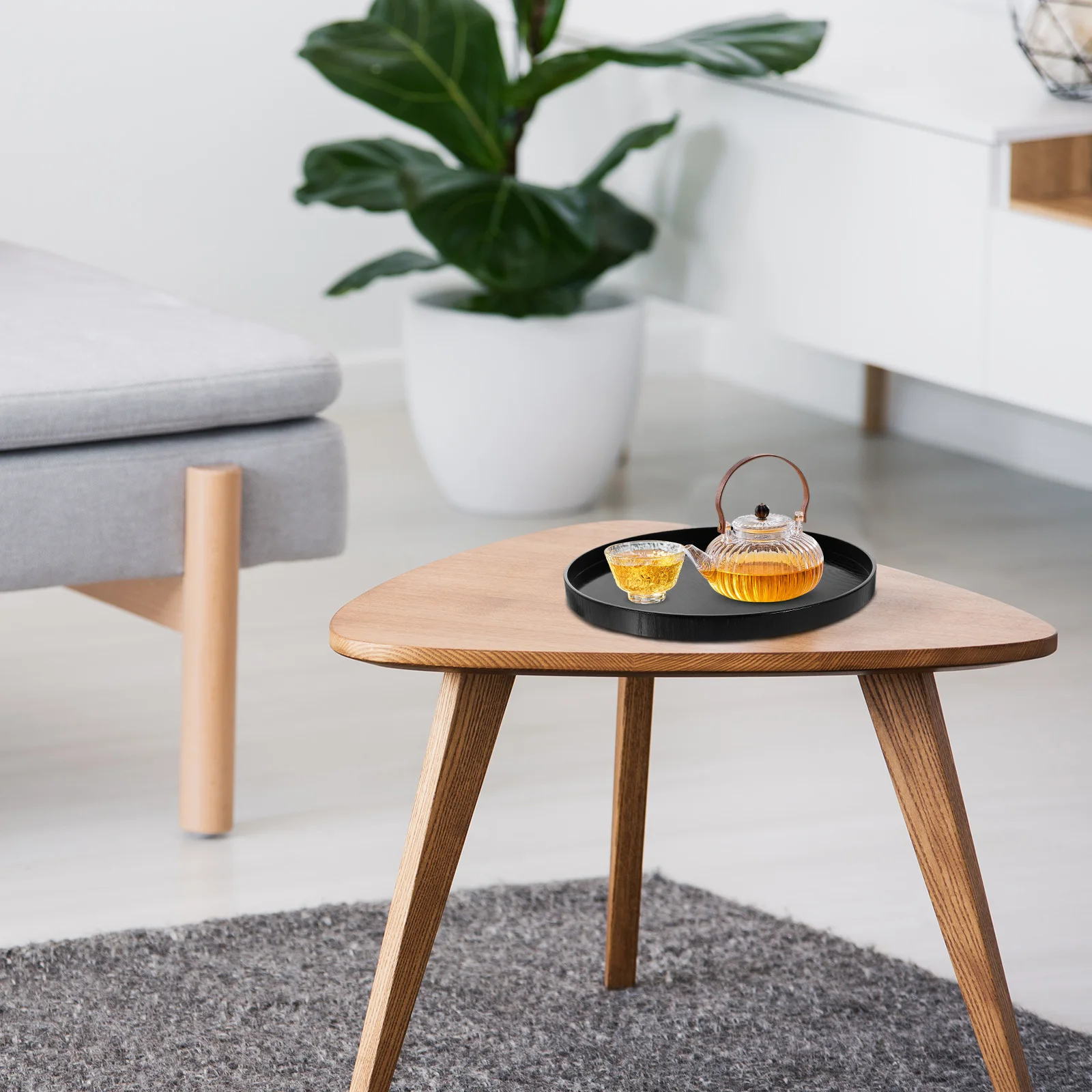 

Round Serving Tray Wooden Food Drink Snack Plate for Tea Coffee Dessert Fruit Bread Party Home Kitchen Decorative Use