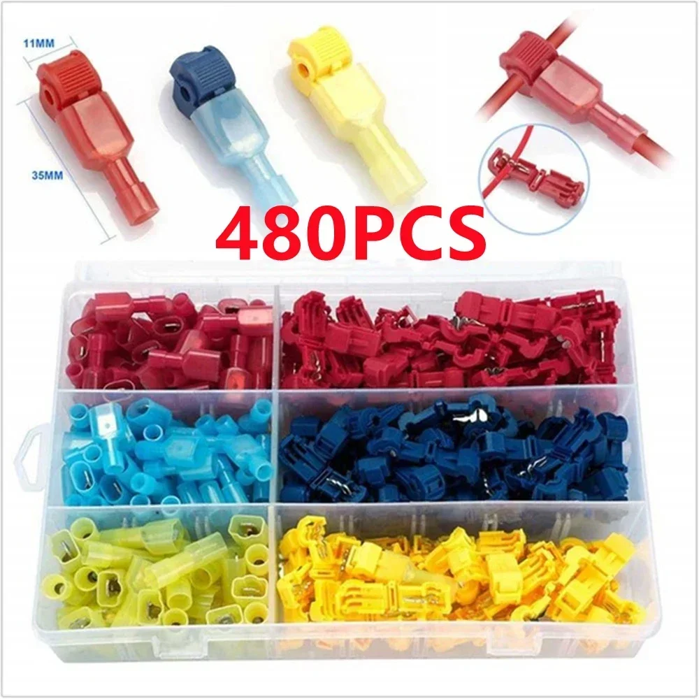 60/120/240/480PCS T-Tap Connector Quick Electrical Cable Connector Snap Splice Lock Wire Terminal Waterproof Crimp Wire Terminal