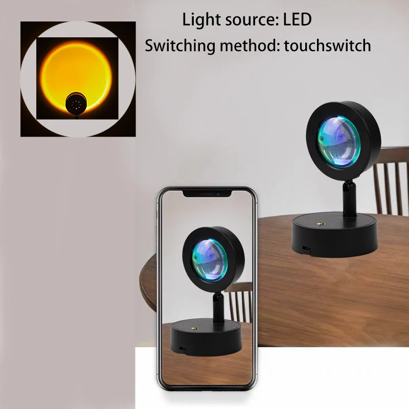 LED rechargeable magnetic sunset projection light can be rotated 360 degrees to touch dimming sunset atmosphere light