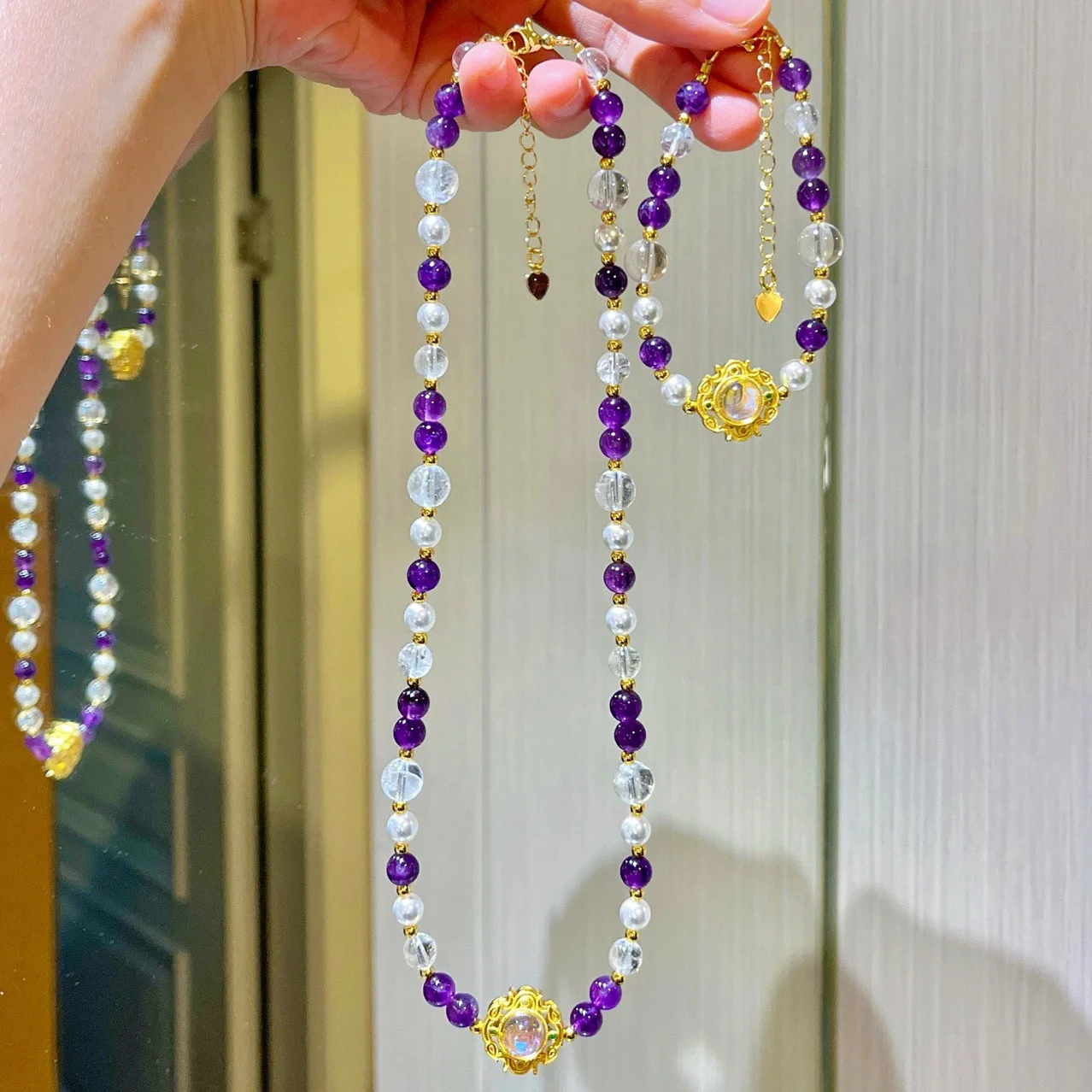 

Оригинальный дизайн, французский ретро натуральный белый кристалл, аметист, браслет из искусственного жемчуга, ожерелье, комплект бусин ручной работы