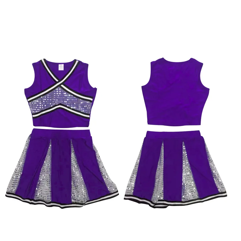 Kostum Ceria Wanita Cosplay Cheerleader Seragam Cheerleading Pakaian Payet Atasan Crop Rok Kaus Kaki Set Pakaian Tari Gadis Sekolah