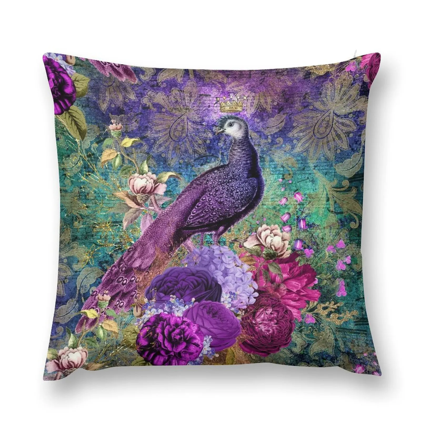 

Elegant Vintage Purple Teal Peacocks Throw Pillow Decorative Cushions For Living Room luxury home accessories pillow