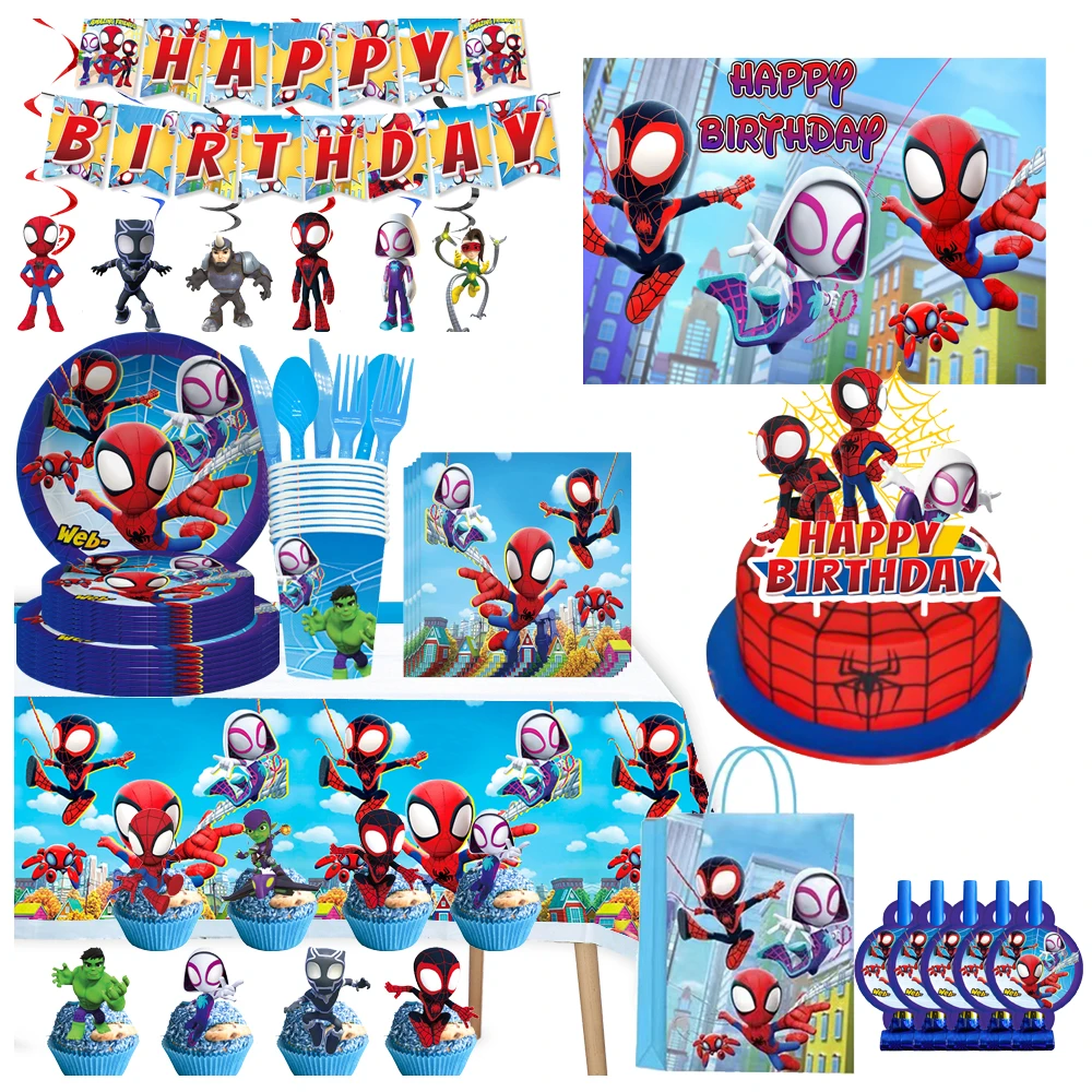 Spidey And His Amazing Friends Party Decoration Paper Plate Tablecloth Balloon Spiderman Theme Baby Shower Party Supplies