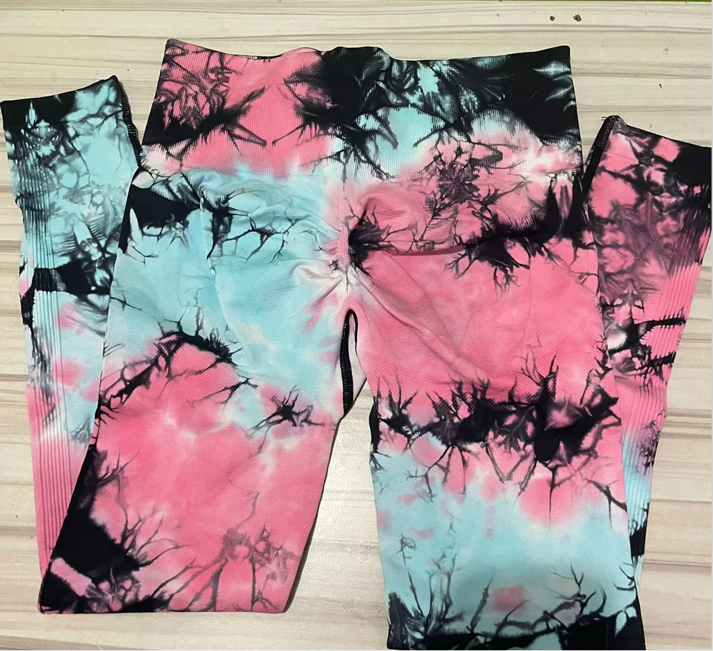 Tie Dye bezszwowe legginsy Push Up tyłek legginsy treningowe smukłe rajstopy z wysokim stanem Fitness do biegania elastyczne spodnie do jogi