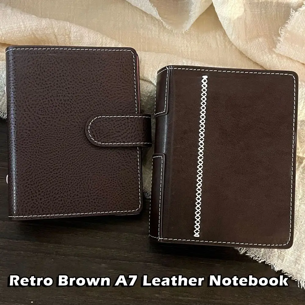 Retro Brown PU Leather A7 Loose-leaf Notebook Portable Travel Journal Students Diary Book DIY Scrapbook Notepad