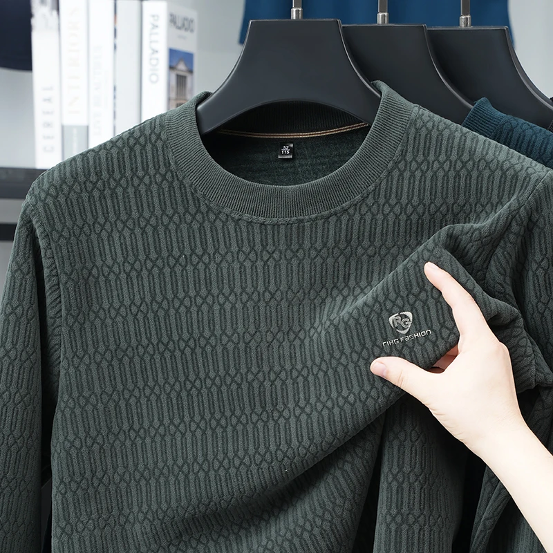 Man Luxury Long Sleeves Knitwear Double-Sided Fleece Round Neck Letter Print Autumn New Soft WarmHot Comfortable Minimalist Tops