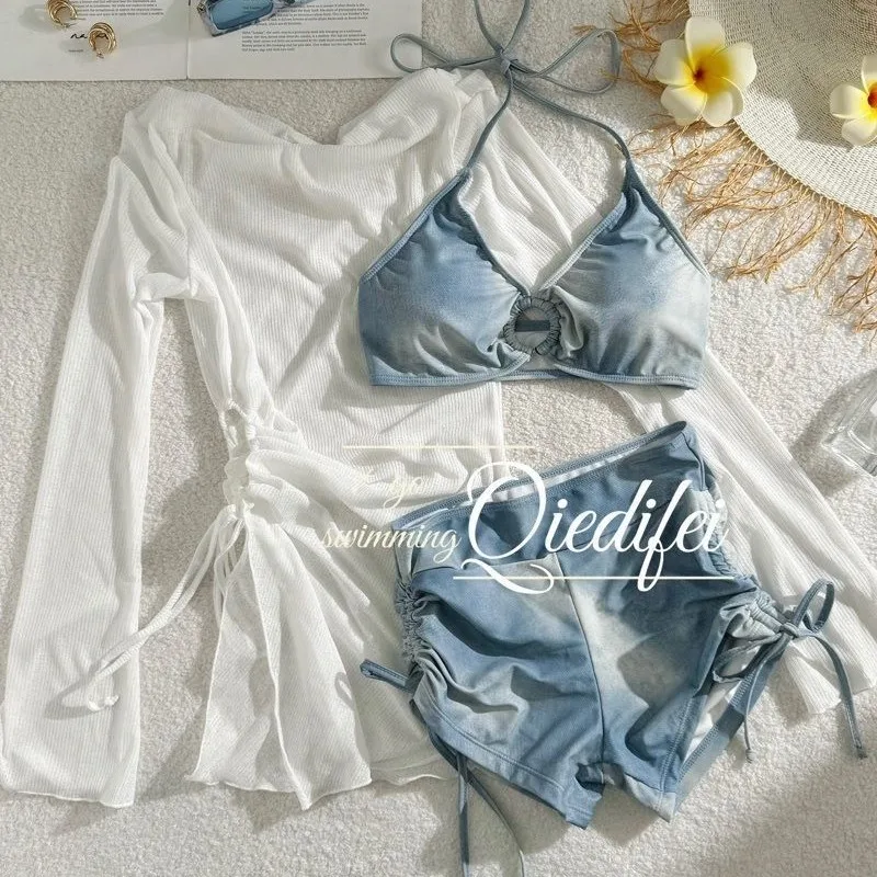 

Women's Bikini Set Slimming Sexy Small Chest Gathered Three-piece Suite Hot Spring Cover up Pure Desire Style from Mainland Chin