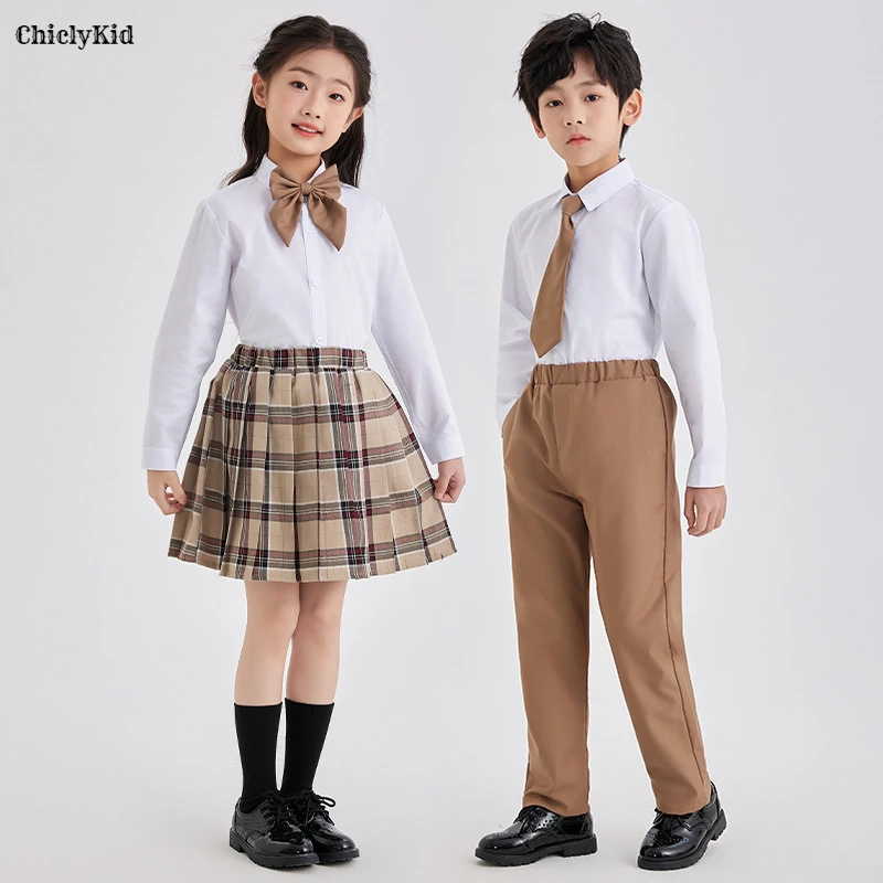 Kids School Uniforms Boys Shirt Suit Pants Girls Blouse Pleated Skirts Children British Korean Kindergarten Students Clothes Set