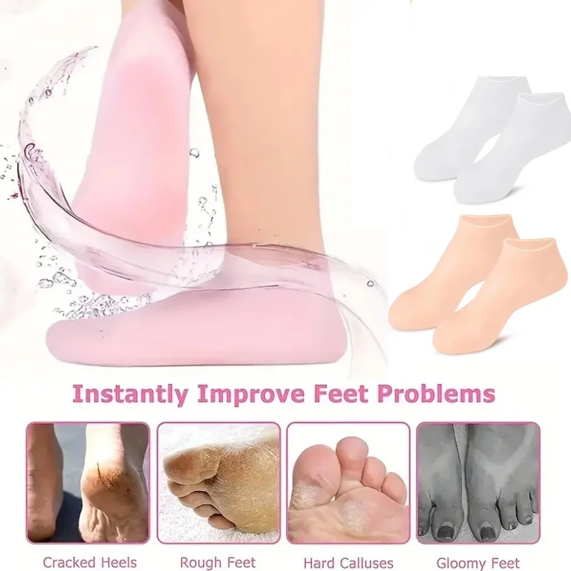 Silicone Moisturizing Socks Ultra-Soft Foot Care Sock Spa Massage Gel Socks for Soften Dry Cracked Heel Soothing Pedicure Tool