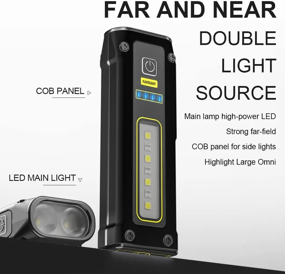 2025 NEW Design Super Bright LED Source Work Lamp with Magnet Alarm SOS Key Chain Power Bank Waterproof Emergency Flashlight