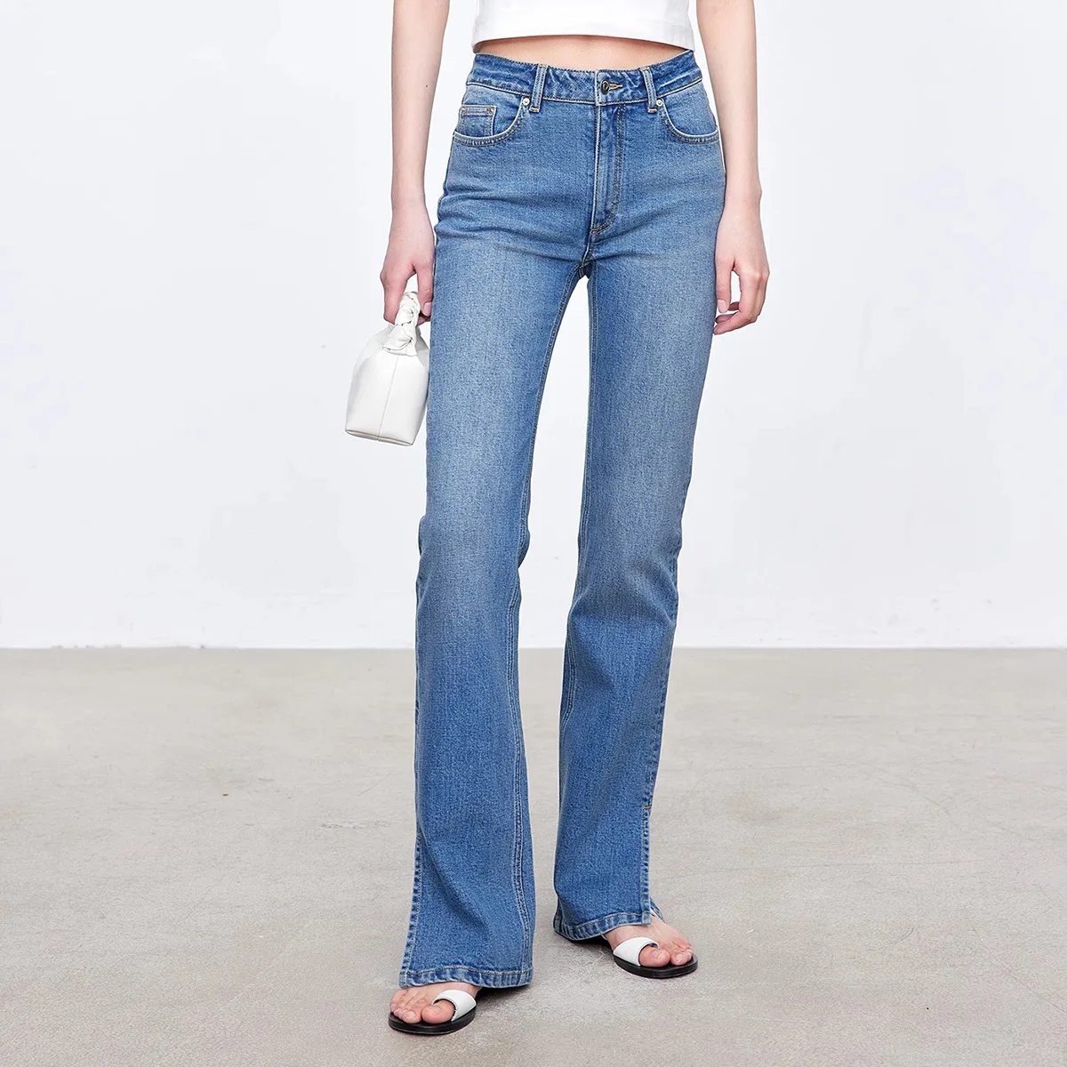 

Maxdutti Minimalist Italian Micro Elastic Denim Slim Fit Commuting Casual Side Slit Jeans Women's Jeans Denim Pants Woman Clothe