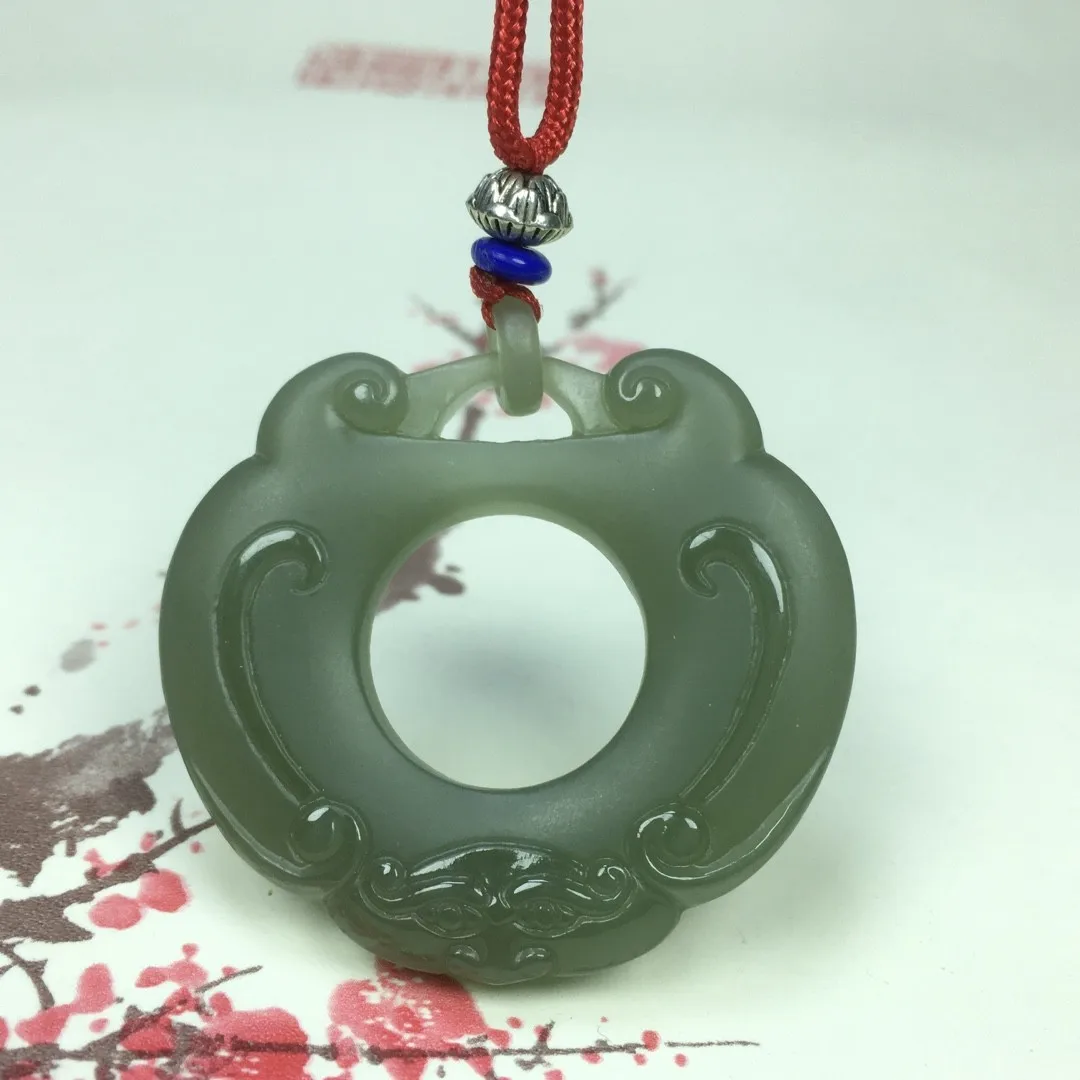 

Natural Hetian Jade Pendant Fashion brave troops Necklace Jewellery Chinese HandCarved Safety lock Women Man Luck Gift Free Rope