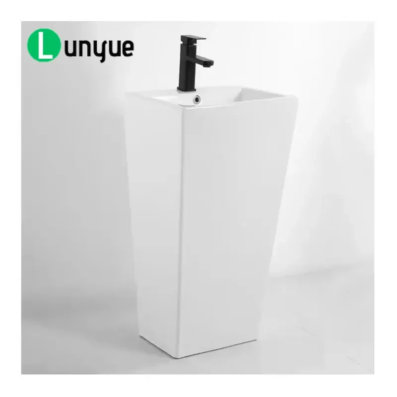 Rectangular Integrated Ceramic Basin Solid Surface Floor Mounted Bathroom Sink Modern Minimalist Vanity Washbasin