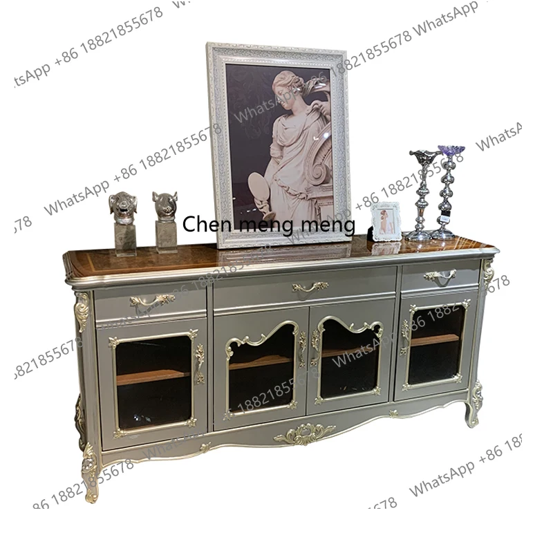 

French solid wood dining side cabinet, European-style palace luxury dining room locker, living room tea cabinet, kitchen