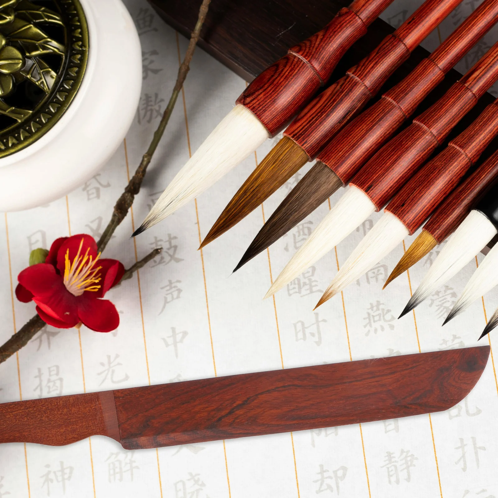 Chinese Art Wooden Paper Cutter Ergonomic Lightweight Letter Opener for Office School Home Envelope Cutting Wood Paper Cutter