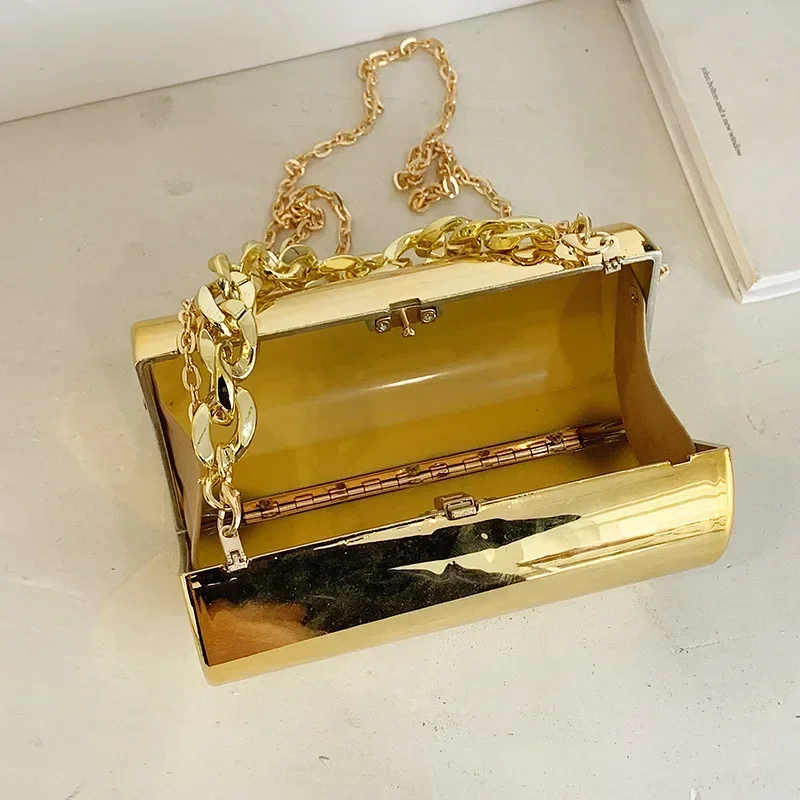 Women\'s Handbag Bags For Women 2024 Party Clutches Fashion Cylinder Mini Evening Purse Crossbody Shoulder Bag Gold Box Clutch