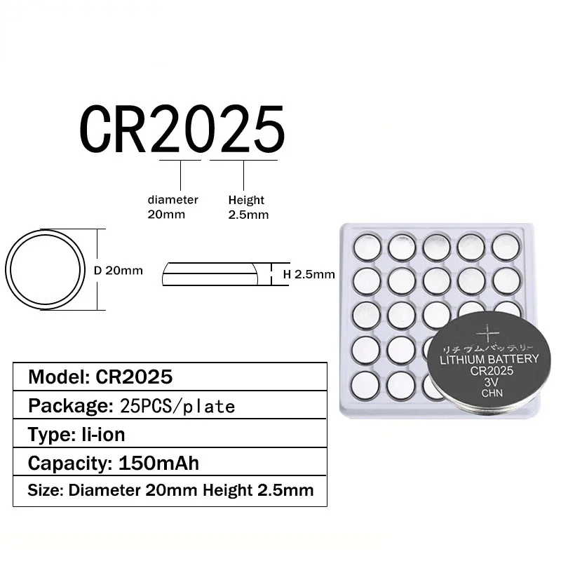 100/200/500PCS CR2025 3V Lithium Coin Cells Button Battery BR2025 DL2025 KCR2025 2025 L12 EE6226 for Watch Remote Contorl