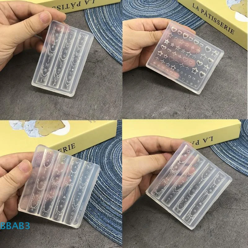 【B】4Pcs Cute Bowknot Ribbon Chain Nails Silicone Heart 3d Nail Mold Nail Art Decorations Silicone Pentagram Nail Art Accessories