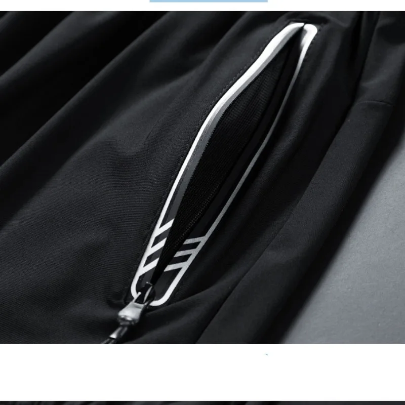 Spring and Autumn Men's Elastic Waist Solid Color Drawstring Zipper Pocket Straight Barrel Harlan Trousers Fashion Casual Pants