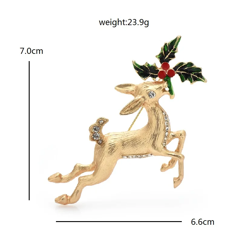 Wuli&baby Running Deer Brooches For Women Unisex With Fruits Leaves In Mouth Christmas Animal Office Party Brooch Pins Gifts