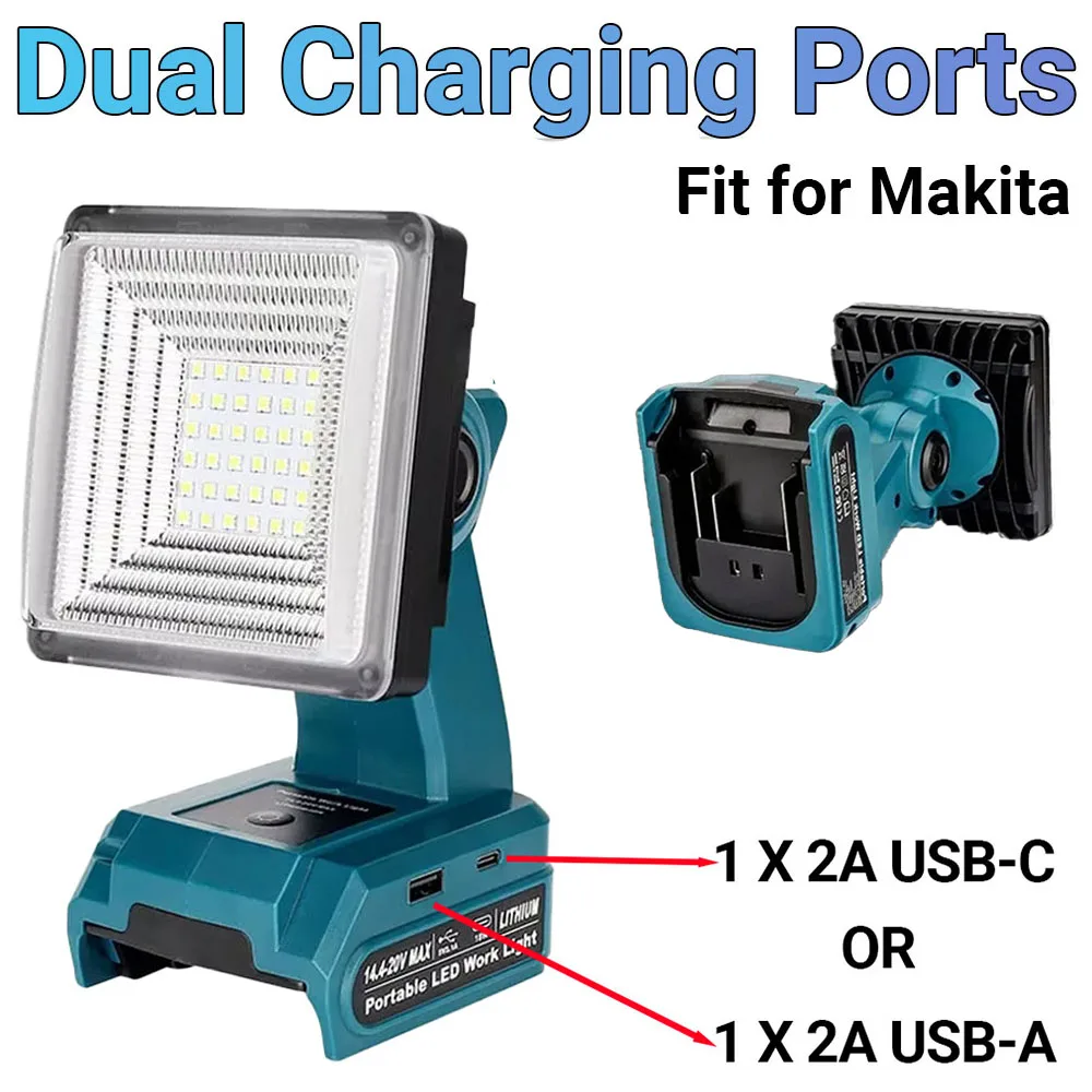 

For Makita 18V Li-ion Battery LED Work Light Flashlight Portable Emergency Flood Lamp Camping Lamp With USB &Type-C Ports