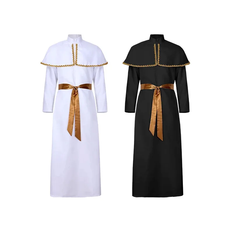 Anime Carnival Easter Purm Long Sleeve Capelet Long Robe White Black Roman Pope Cosplay Costume Medieval Religion Outfits