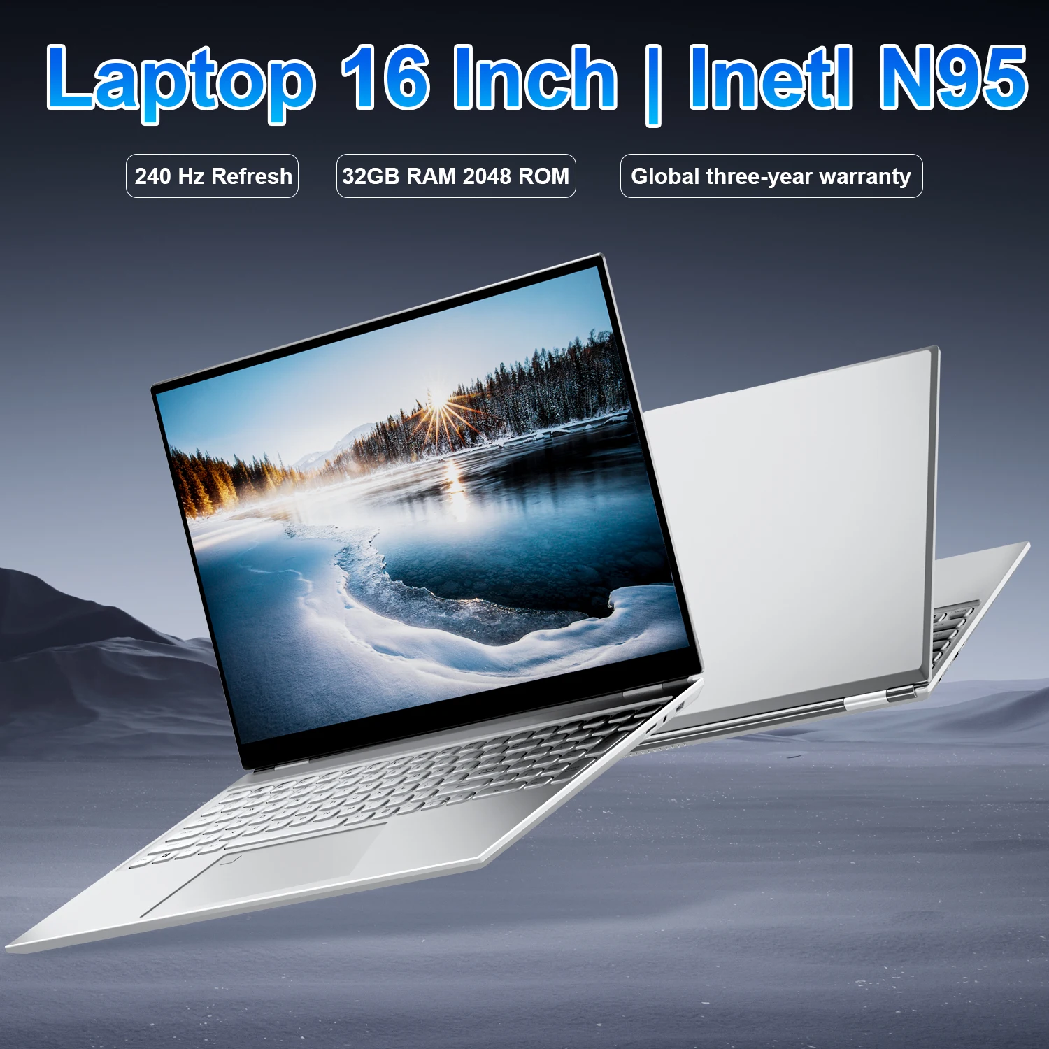 Global 16\'\' Laptop Intel N95 2.5K HD 240HZ Display 32GB+2TB Windows 11 Pro Office Gaming Notebook Computer Fingerprint Unlock PC