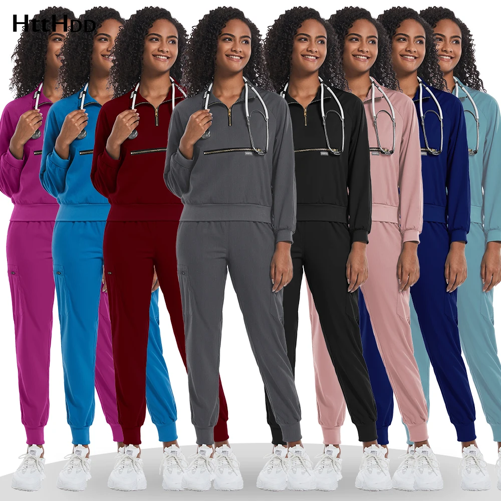 

Nurse Uniform Medical Scrub Sets Nurse Suit Long Sleeved Girl Top and Pants Hospital WorkWear Two-piece Set Spa Uniforms Women